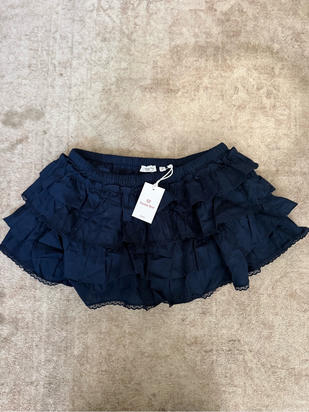 Aritzia Navy Ruffled Mini Skirt